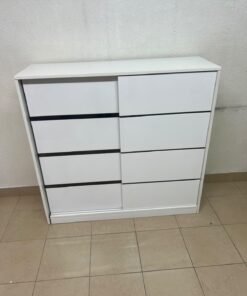 Solis shoe cabinet from Home Centre in white, featuring black horizontal details and sliding doors. - Image 13