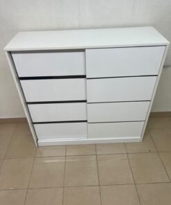 Solis shoe cabinet from Home Centre in white, featuring black horizontal details and sliding doors. - Image 14
