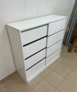 Solis shoe cabinet from Home Centre in white, featuring black horizontal details and sliding doors. - Image 5