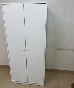The IKEA KLEPPSTAD white two-door wardrobe features a simple design with two round handles and dimensions of 79x55x176 cm. - Image 13
