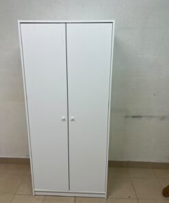 The IKEA KLEPPSTAD white two-door wardrobe features a simple design with two round handles and dimensions of 79x55x176 cm. - Image 14