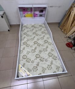 A white wooden single bed for children, featuring an integrated "dollhouse-style" headboard decorated with illustrations of miniature rooms. - Image 7