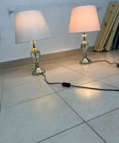 A pair of table lamps featuring chrome finishes and crystal-ball details, distinguished by classic cylindrical fabric shades. - Image 5