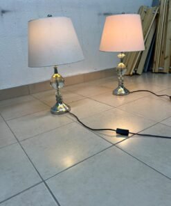 A pair of table lamps featuring chrome finishes and crystal-ball details, distinguished by classic cylindrical fabric shades. - Image 6