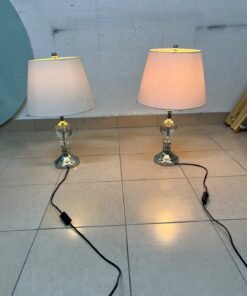 A pair of table lamps featuring chrome finishes and crystal-ball details, distinguished by classic cylindrical fabric shades. - Image 7