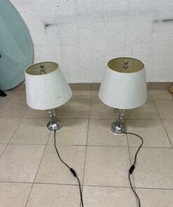 A pair of table lamps featuring chrome finishes and crystal-ball details, distinguished by classic cylindrical fabric shades. - Image 9