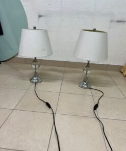 A pair of table lamps featuring chrome finishes and crystal-ball details, distinguished by classic cylindrical fabric shades. - Image 8