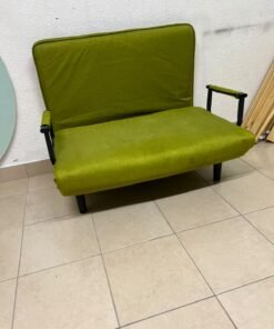 A multifunctional, foldable green sofa bed featuring black metal armrests and an adjustable backrest. - Image 2