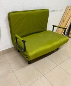 A multifunctional, foldable green sofa bed featuring black metal armrests and an adjustable backrest. - Image 7