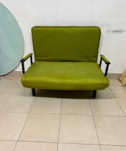 A multifunctional, foldable green sofa bed featuring black metal armrests and an adjustable backrest. - Image 9