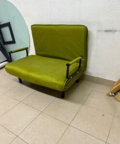 A multifunctional, foldable green sofa bed featuring black metal armrests and an adjustable backrest. - Image 11