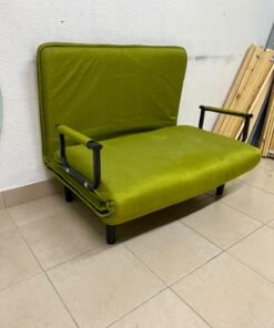 A multifunctional, foldable green sofa bed featuring black metal armrests and an adjustable backrest. - Image 3