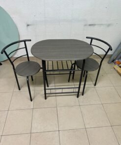 Two chairs and a table featuring an oval grey tabletop, a black tubular steel frame, and built-in storage shelves. - Image 8