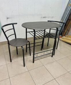 Two chairs and a table featuring an oval grey tabletop, a black tubular steel frame, and built-in storage shelves. - Image 9