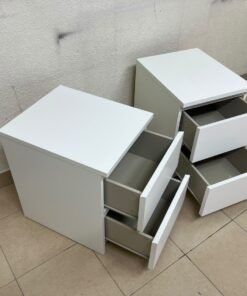 Two side tables (nightstands) with two drawers, featuring a white design similar to the famous IKEA MALM style. - Image 6