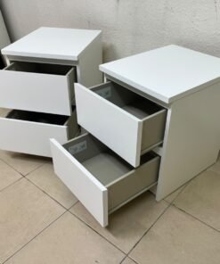 Two side tables (nightstands) with two drawers, featuring a white design similar to the famous IKEA MALM style. - Image 2