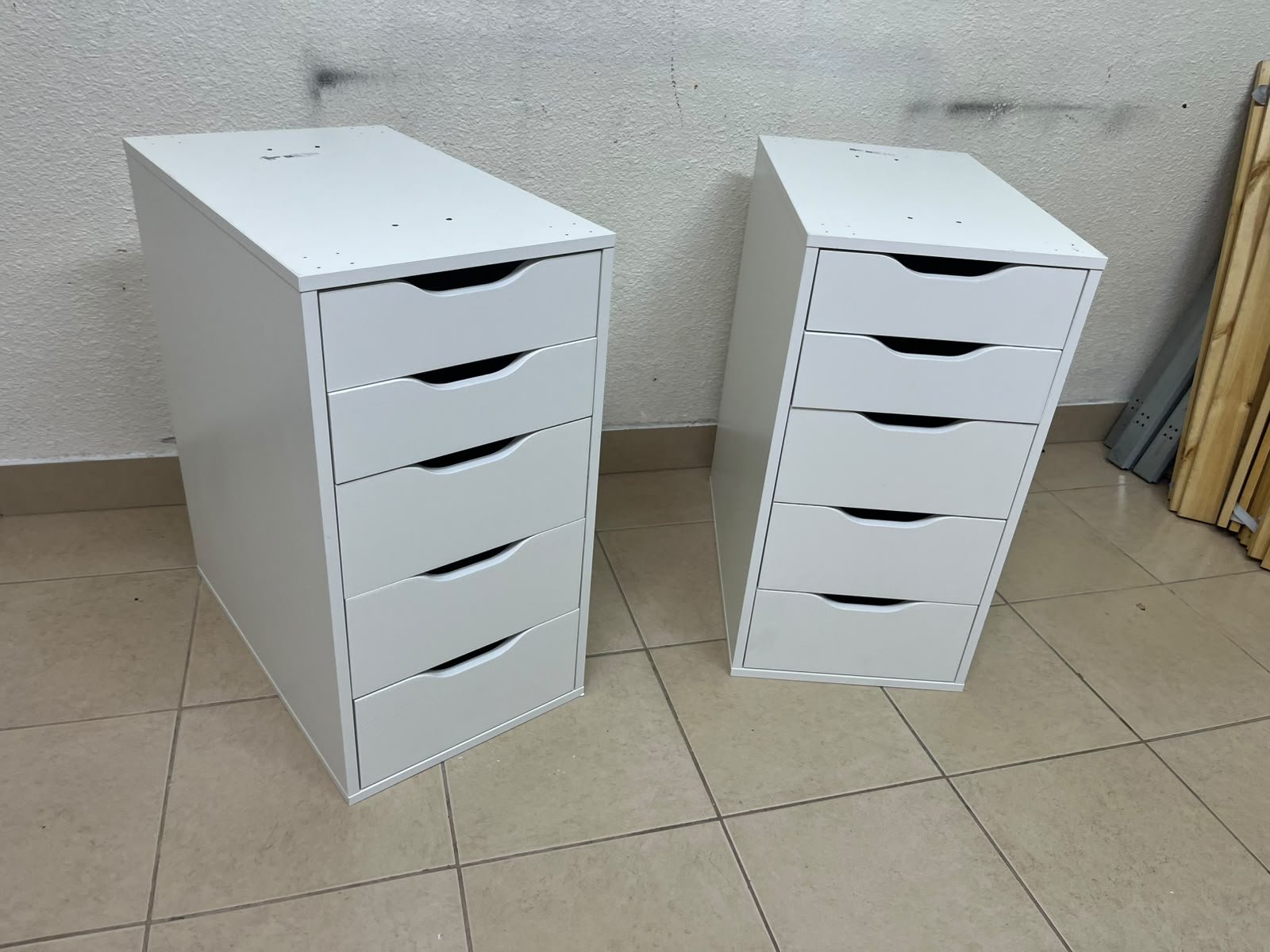 Two white IKEA ALEX drawer units (36x70 cm), featuring a practical and stylish design suitable for organizing items or serving as a desk base. - Image 16
