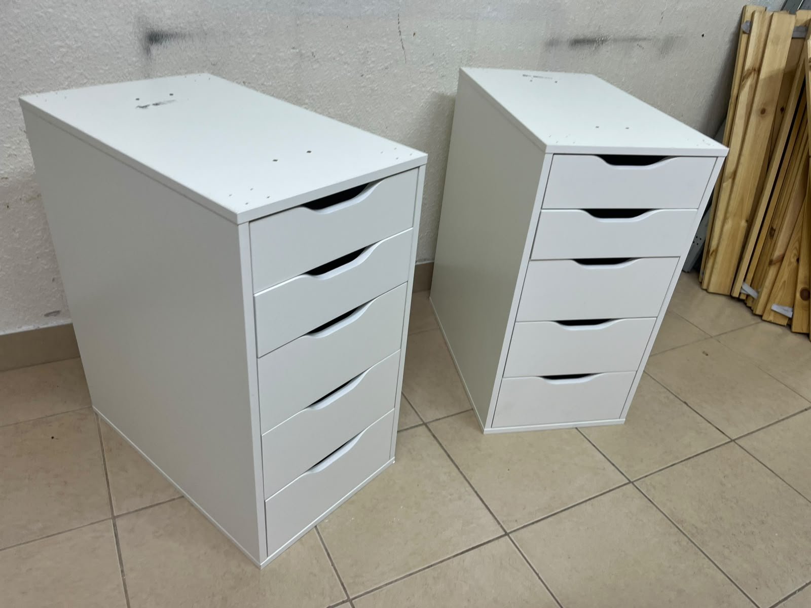 Two white IKEA ALEX drawer units (36x70 cm), featuring a practical and stylish design suitable for organizing items or serving as a desk base. - Image 15