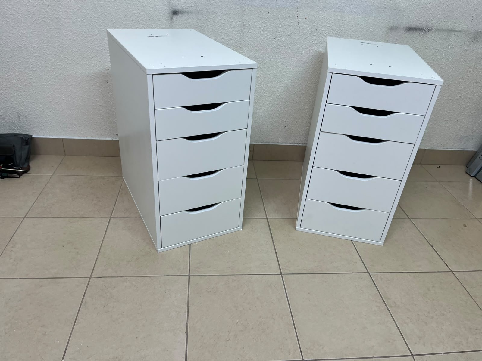 Two white IKEA ALEX drawer units (36x70 cm), featuring a practical and stylish design suitable for organizing items or serving as a desk base. - Image 17