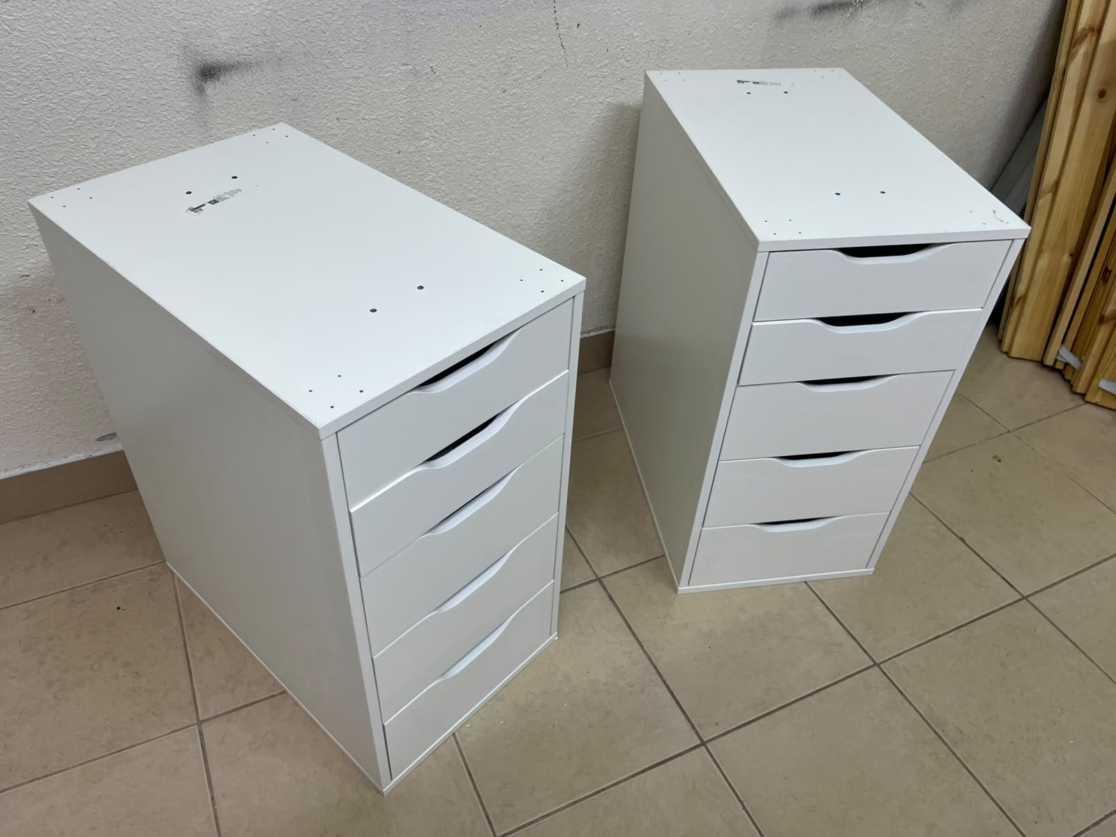 Two white IKEA ALEX drawer units (36x70 cm), featuring a practical and stylish design suitable for organizing items or serving as a desk base. - Image 2
