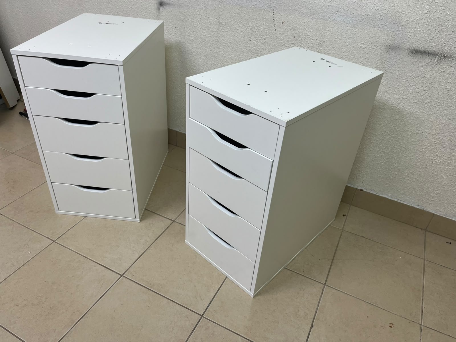 Two white IKEA ALEX drawer units (36x70 cm), featuring a practical and stylish design suitable for organizing items or serving as a desk base. - Image 9