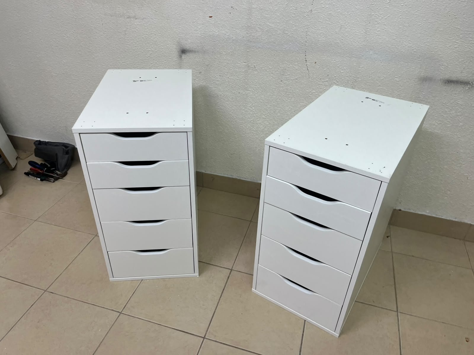 Two white IKEA ALEX drawer units (36x70 cm), featuring a practical and stylish design suitable for organizing items or serving as a desk base. - Image 13