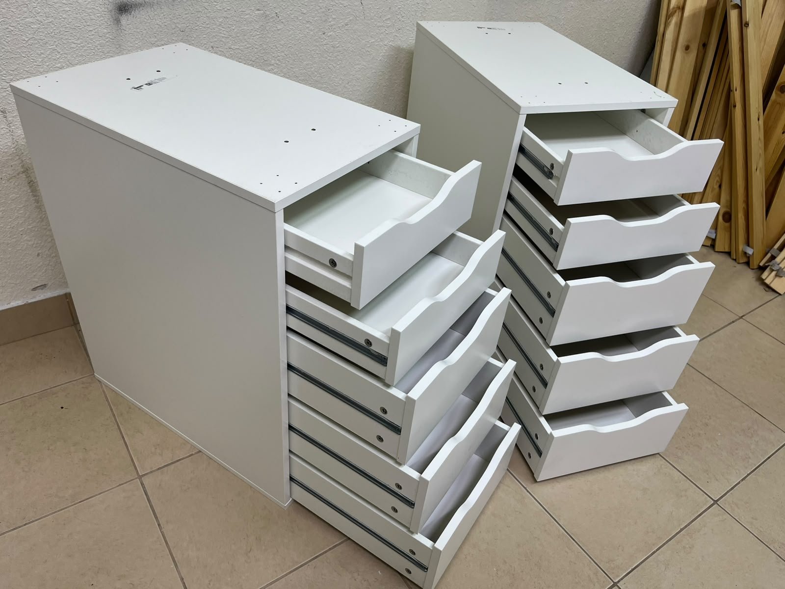 Two white IKEA ALEX drawer units (36x70 cm), featuring a practical and stylish design suitable for organizing items or serving as a desk base. - Image 14