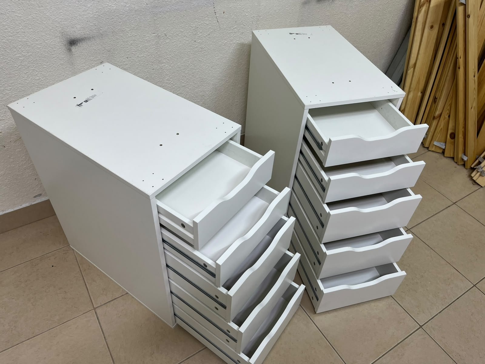 Two white IKEA ALEX drawer units (36x70 cm), featuring a practical and stylish design suitable for organizing items or serving as a desk base. - Image 18
