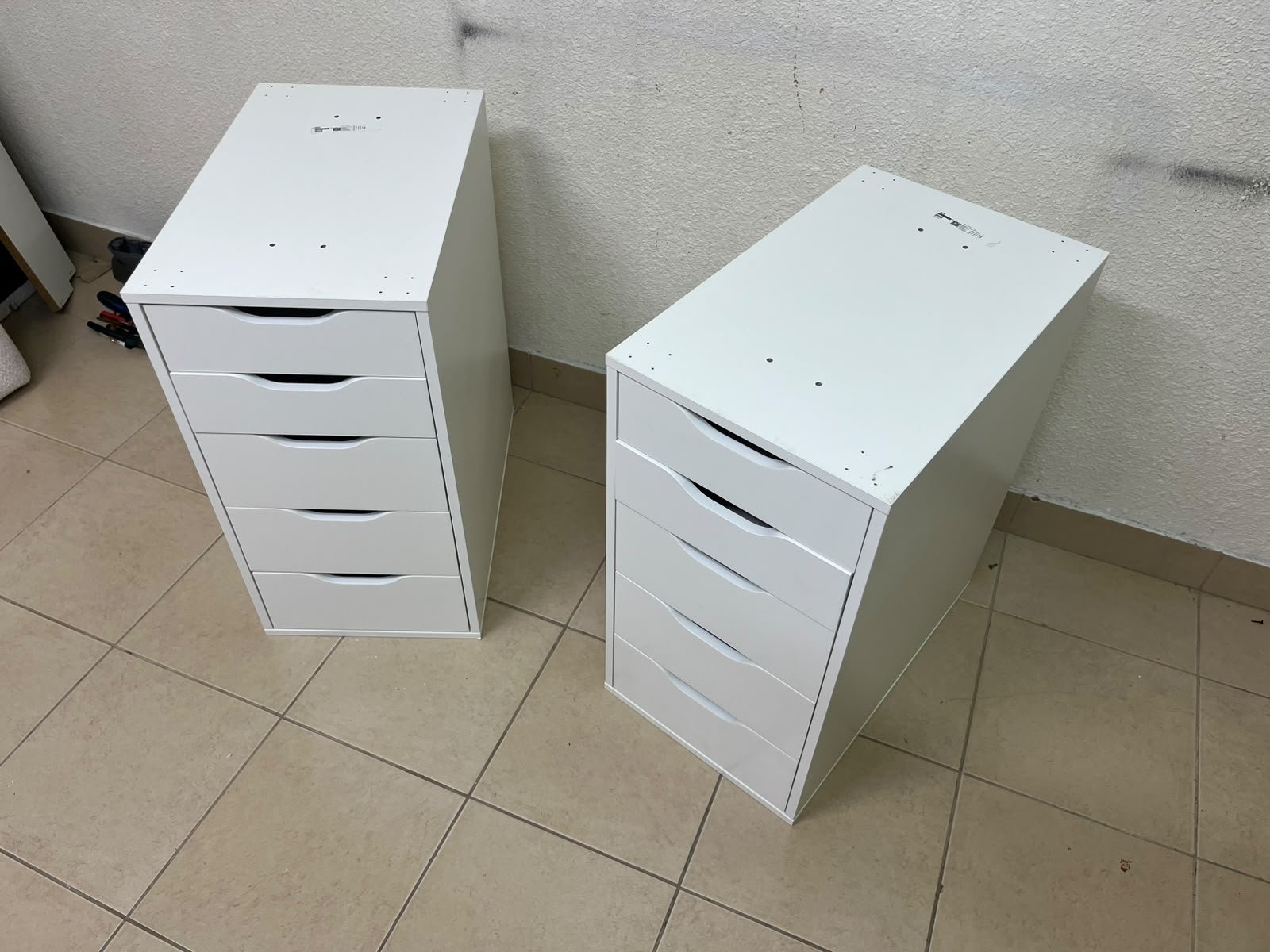Two white IKEA ALEX drawer units (36x70 cm), featuring a practical and stylish design suitable for organizing items or serving as a desk base. - Image 6