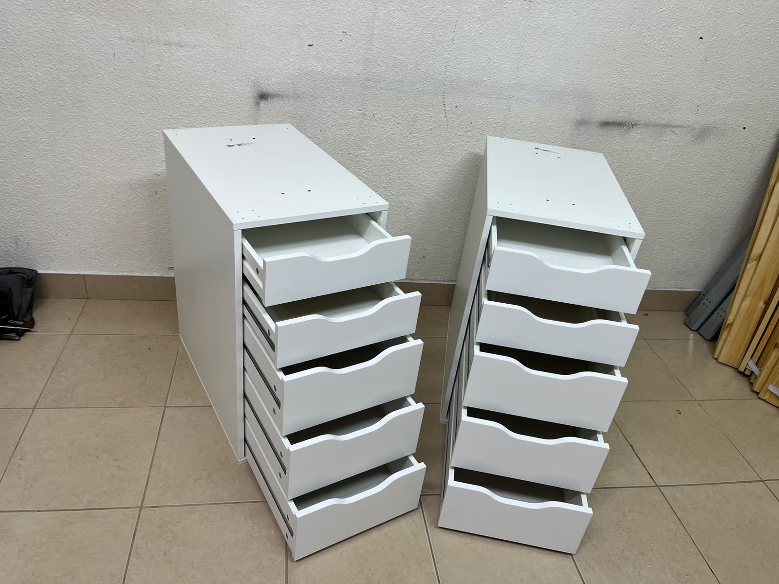 Two white IKEA ALEX drawer units (36x70 cm), featuring a practical and stylish design suitable for organizing items or serving as a desk base. - Image 5