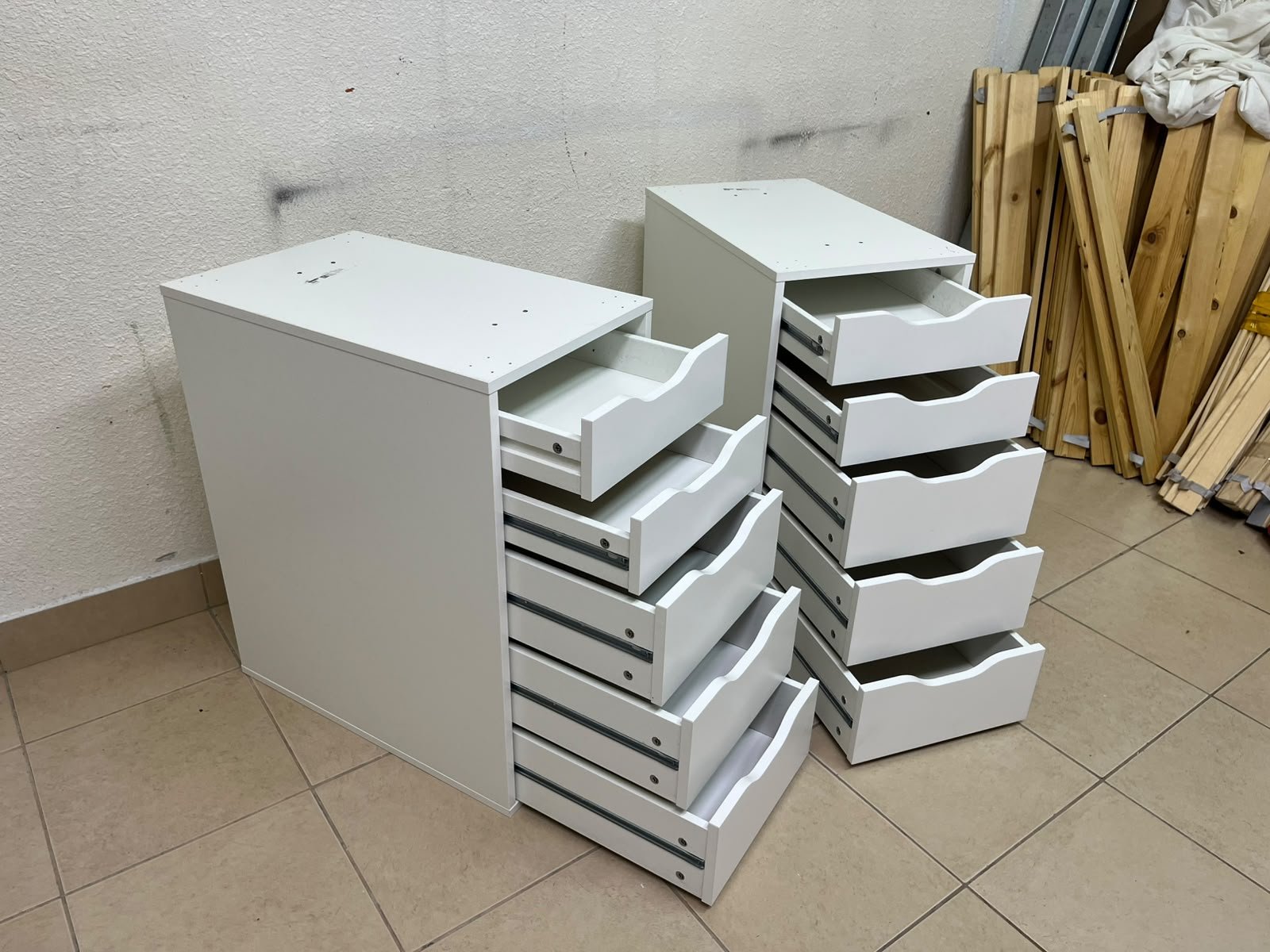 Two white IKEA ALEX drawer units (36x70 cm), featuring a practical and stylish design suitable for organizing items or serving as a desk base. - Image 10