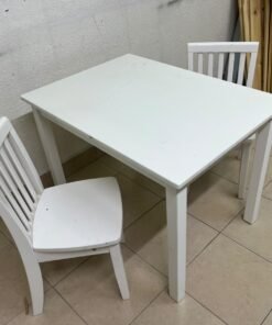 Home Centre children's table and two-chair set featuring a white wood design. - Image 3