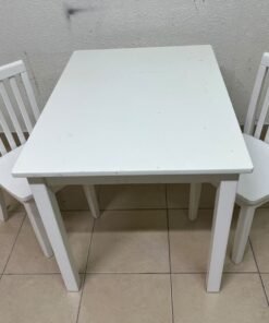 Home Centre children's table and two-chair set featuring a white wood design. - Image 5