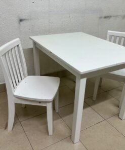 Home Centre children's table and two-chair set featuring a white wood design. - Image 4