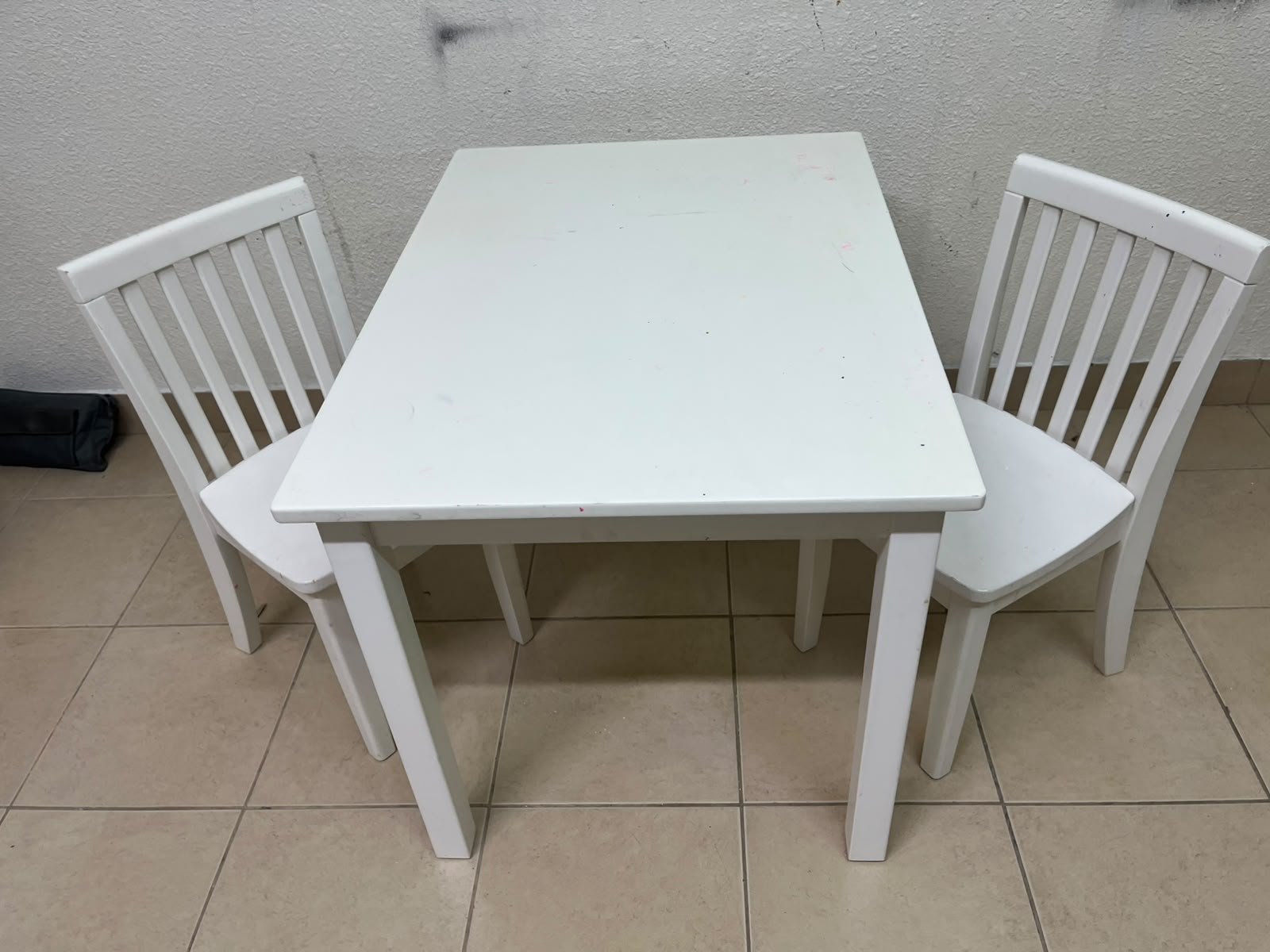 Home Centre children's table and two-chair set featuring a white wood design. - Image 5