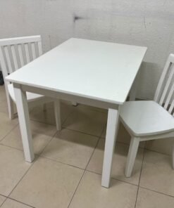 Home Centre children's table and two-chair set featuring a white wood design. - Image 7