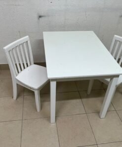 Home Centre children's table and two-chair set featuring a white wood design. - Image 8