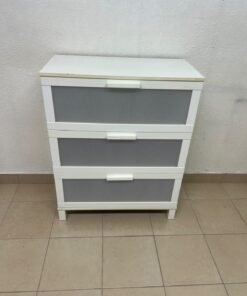 A white three-drawer chest with grey striped drawer fronts, similar to the IKEA Aneboda. - Image 2