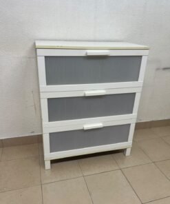 A white three-drawer chest with grey striped drawer fronts, similar to the IKEA Aneboda. - Image 3