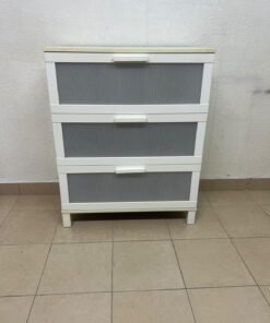 A white three-drawer chest with grey striped drawer fronts, similar to the IKEA Aneboda. - Image 9