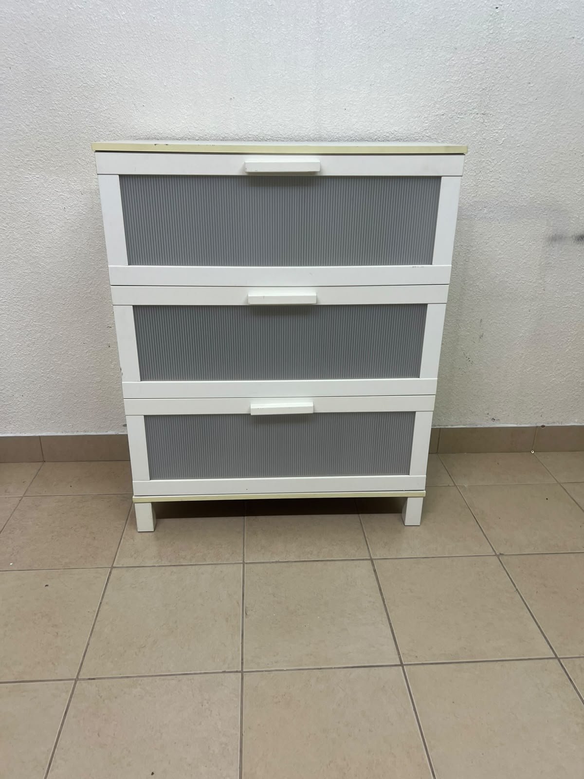 A white three-drawer chest with grey striped drawer fronts, similar to the IKEA Aneboda. - Image 9