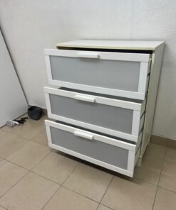 A white three-drawer chest with grey striped drawer fronts, similar to the IKEA Aneboda. - Image 8