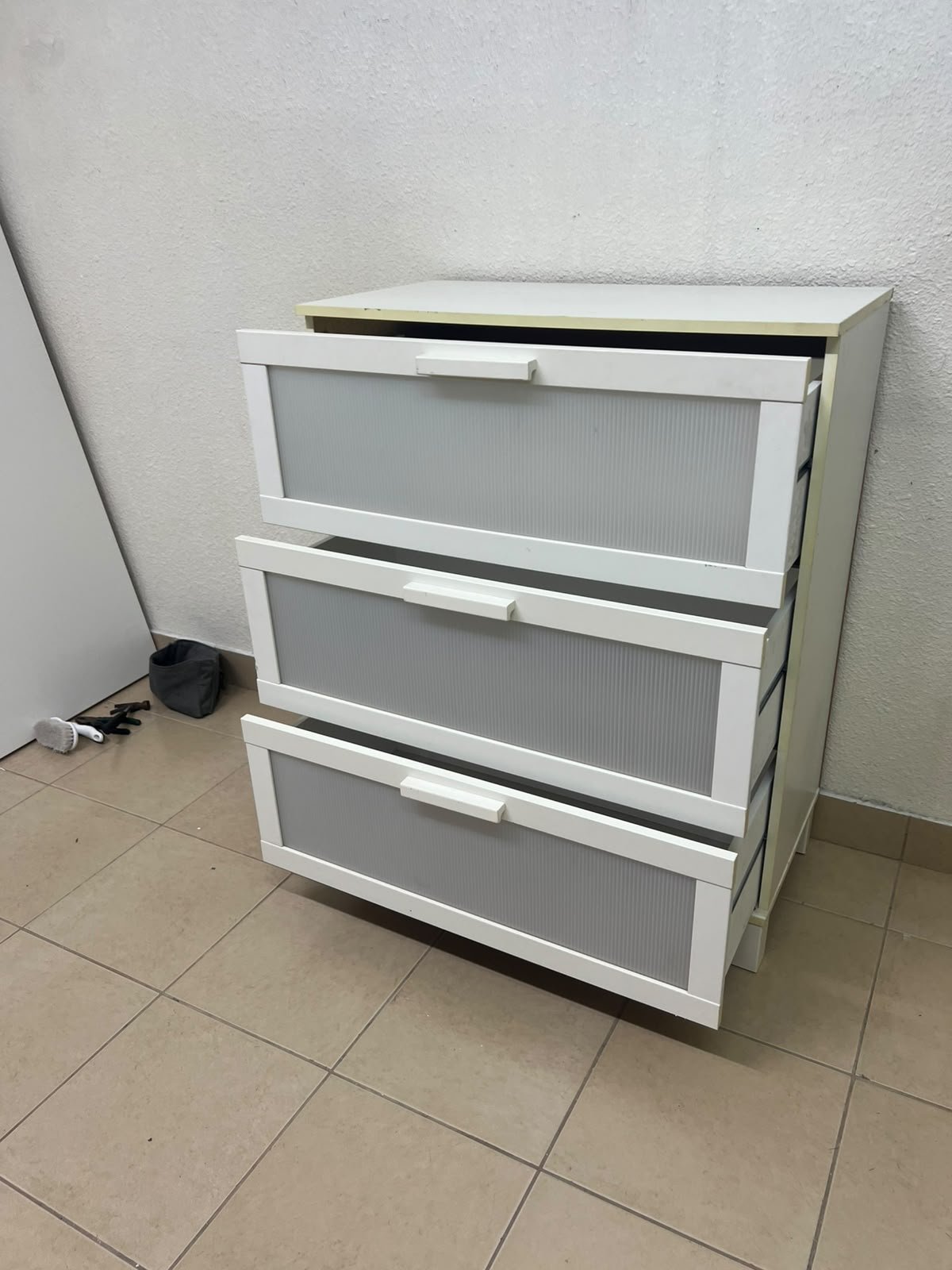A white three-drawer chest with grey striped drawer fronts, similar to the IKEA Aneboda. - Image 8