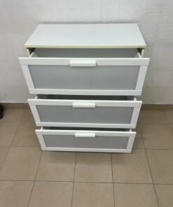 A white three-drawer chest with grey striped drawer fronts, similar to the IKEA Aneboda. - Image 6