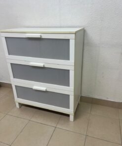 A white three-drawer chest with grey striped drawer fronts, similar to the IKEA Aneboda. - Image 5