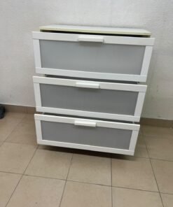 A white three-drawer chest with grey striped drawer fronts, similar to the IKEA Aneboda. - Image 4