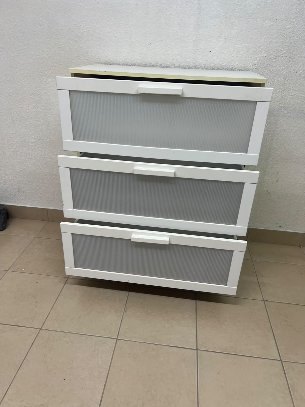 A white three-drawer chest with grey striped drawer fronts, similar to the IKEA Aneboda. - Image 4