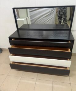 A dark brown wooden dresser featuring a wide white central drawer, accompanied by a large mirror with a matching rectangular frame. - Image 2