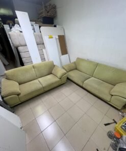 A light green (or light olive) velvet sofa set featuring a comfortable, wide design with prominent armrests. - Image 8