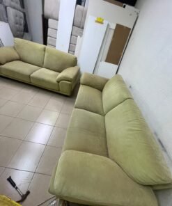 A light green (or light olive) velvet sofa set featuring a comfortable, wide design with prominent armrests. - Image 11